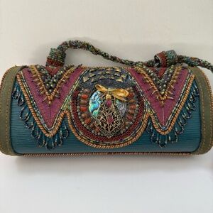 Mary Frances Heavily Embellished Mother of Pearl Beaded East West Shoulder Bag